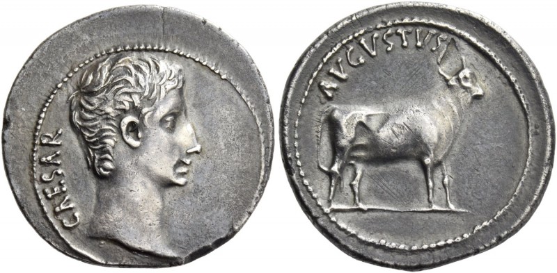 Octavian as Augustus, 27 BC – 14 AD. Denarius, Samos (?) circa 21-20 BC, AR 3.64...