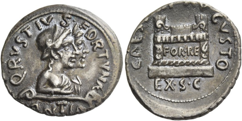 Octavian as Augustus, 27 BC – 14 AD. Q. Rustius. Denarius circa 19 BC, AR 3.86 g...