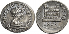 Octavian as Augustus, 27 BC – 14 AD. Q. Rustius. Denarius circa 19 BC, AR 3.86 g. Q·RVSTIVS – FORTVNAE Jugate busts r. of Fortuna Victrix and Fortuna ...