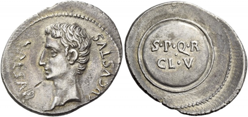 Octavian as Augustus, 27 BC – 14 AD. Denarius, Colonia Caesaraugusta (?) circa 1...