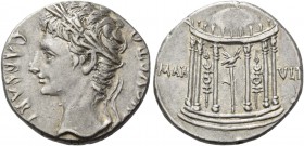 Octavian as Augustus, 27 BC – 14 AD. Denarius, Colonia Patricia (?) circa 18 BC, AR 3.83 g. CAESARI – [AVGVSTO] Laureate head l. Rev. MAR – VLT Aquila...