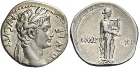 Octavian as Augustus, 27 BC – 14 AD. Denarius, Lugdunum 11-10 BC, AR 3.72 g. AVGVST[VS] – DIVI F Laureate head r. Rev. IMP – XII Apollo Citharoedus st...