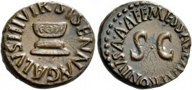 Octavian as Augustus, 27 BC – 14 AD. Apronius, Galus, Messalla, Sisenna. Quadrans 5 BC, Æ 3.58 g. SISENNA GALVS III VIR Altar decorated with garland. ...