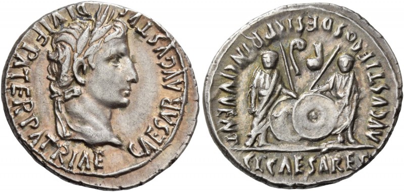 Octavian as Augustus, 27 BC – 14 AD. Denarius, Lugdunum circa 2 BC - AD 4, AR 3....
