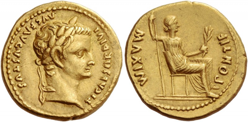 Tiberius augustus, 14 – 37. Aureus, Lugdunum 14-37, AV 7.79 g. TI CAESAR DIVI – ...