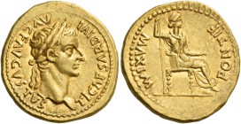 Tiberius augustus, 14 – 37. Aureus, Lugdunum 14-37, AV 7.93 g. TI CAESAR DIVI – AVG F AVGVSTVS Laureate head r. Rev. PONTIF – MAXIM Draped female figu...