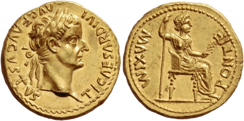 Tiberius augustus, 14 – 37. Aureus, Lugdunum 14-37, AV 7.76 g. TI CAESAR DIVI – ...
