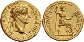 Tiberius augustus, 14 – 37. Aureus, Lugdunum 14-37, AV 7.76 g. TI CAESAR DIVI – AVG F AVGVSTVS Laureate head r. Rev. PONTIF – MAXIM Draped female figu...