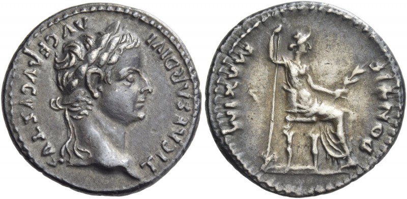 Tiberius augustus, 14 – 37. Denarius, Lugdunum 14-37, AR 3.66 g. TI CAESAR DIVI ...