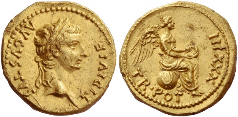 Tiberius augustus, 14 – 37. Quinarius, Lugdunum 25-26, AV 3.90 g. TI DIVI F – AV...