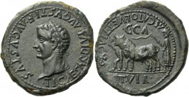 Tiberius augustus, 14 – 37. M. Catus, L. Vettiacus II viri. Bronze, Caesaraugusta 31-32, Æ 15.47 g. TI CAESAR DIVI AVGVSTI F AVGVSTVS Laureate head l....