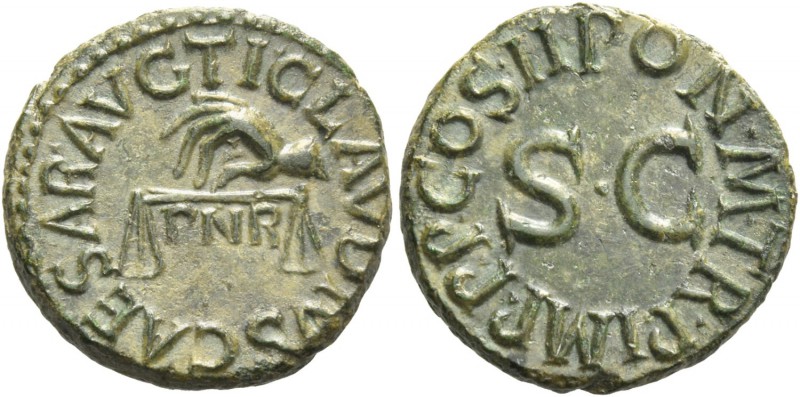 Claudius augustus, 41 – 54. Quadrans 42, Æ 2.02 g. TI CLAVDIVS CAESAR AVG Hand h...