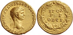 Claudius augustus, 41 – 54. Aureus 51-52, AV 7.76 g. TI CLAVD CAESAR·AVG P·M·TR·P·XI IMP·P·P·COS V Laureate head r. Rev. S P Q R / P P / OB CS within ...