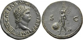 Nero augustus, 54 – 68. As, Lugdunum circa 65, Æ 11.31 g. IMP NERO CAESAR AVG P MAX TR P P P Bare head r., with globe at point of bust. Rev. S – C Vic...