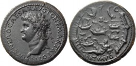 Nero augustus, 54 – 68. Sestertius, Lugdunum circa 66-68, Æ 26.11 g. IMP NERO CAESAR AVG PONT MAX TR POT P P Laureate head l., with globe at point of ...