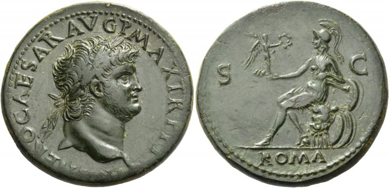 Nero augustus, 54 – 68. Sestertius, Lugdunum circa 67, Æ 27.17 g. [IMP N]ERO CAE...