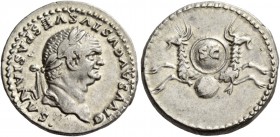 Vespasian, 69 – 79. Divus Vespasianus. Denarius 80-81, AR 3.51 g. DIVVS AVGVSTVS VESPASIANVS Laureate head r. Rev. Two capricorns back to back, suppor...