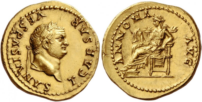 Titus caesar, 69 – 79. Aureus 77-78, AV 7.20 g. T CAESAR VESPASIANVS Laureate he...