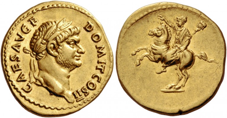 Domitian caesar, 69 - 81. Aureus 73, AV 7.24 g. CAES AVG F – DOMIT COS II Laurea...