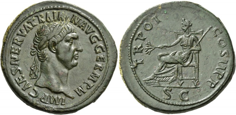 Trajan augustus, 98 – 117. Sestertius Autumn 98 - Autumn 99, Æ 28.11 g. IMP CAES...