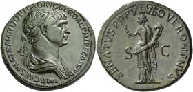 Trajan augustus, 98 – 117. Sestertius late summer - Autumn 114, Æ 25.93 g. IMP CAES NER TRAIANO OPTIMO AVG GER DAC P M TR P COS VI P P Laureate and dr...