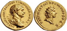 Trajan augustus, 98 – 117. Aureus circa 116-117, AV 7.28 g. IMP CAES NER TRAIAN OPTIM AVG GERM DAC Laureate, draped and cuirassed bust r. Rev. PARTHIC...