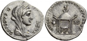 Trajan augustus, 98 – 117. Restoration issue. Denarius early 2nd century, AR 3.23 g. Q CASSIVS – VEST Veiled bust of Vesta r. Rev. IMP CAES TRAIAN AVG...