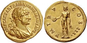 Hadrian augustus, 117 – 138. Aureus 119-122, AV 7.40 g. IMP CAESAR TRAIAN HADRIANVS AVG Laureate, draped and cuirassed bust r. Rev. P M TR P – COS III...