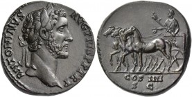 Antoninus Pius augustus, 138 – 161. Sestertius 145-161, Æ 24.99 g. ANTONINVS AVG – PIVS P P TR P Laureate head r. Rev. Antoninus in slow quadriga l. h...