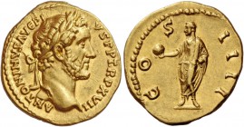 Antoninus Pius augustus, 138 – 161. Aureus circa 153-154, AV 7.35 g. ANTONINVS AVG PI – VS P P TR P XVII Laureate head r. Rev. CO – S – IIII Antoninus...