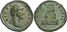 Antoninus Pius augustus, 138 – 161. Divus Antoninus. Sestertius 161 or later (?), Æ 23.40 g. DIVVS – ANTONINVS Bare head r. Rev. CONSECRATIO Pyre of f...