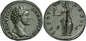 Marcus Aurelius caesar, 139 – 161. Sestertius 152-153, Æ 26.96 g. AVRELIVS CAE – SAR AVG PII FIL Bare head r. Rev. TR POT – VII – COS II SC Minerva st...