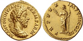 Marcus Aurelius augustus, 161 – 180. Aureus 175-176, AV 7.25 g. M ANTONINVS AVG – GERM SARM Laureate and cuirassed bust r. Rev. TR P XXX – IMP VIII CO...