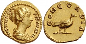 Faustina II, daughter of Antoninus Pius and wife of Marcus Aurelius. Aureus circa 152-153, AV 7.40 g. FAVSTINA – AVG PII AVG FIL Draped bust r., hair ...