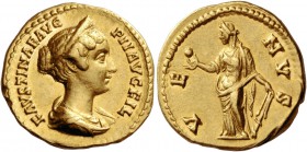 Faustina II, daughter of Antoninus Pius and wife of Marcus Aurelius. Aureus circa 152-153, AV 7.24 g. FAVSTINAE AVG – PII AVG FIL Draped bust r., wear...