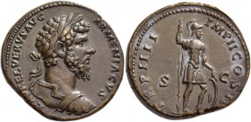 Lucius Verus, 161 – 169. Sestertius 163-164, Æ 24.87 g. L AVRELI VERVS AVG – ARMENIACVS Laureate, draped and cuirassed bust r. Rev. TR P IIII – IMP II...