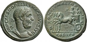 Macrinus, 217 – 218. As 218, Æ 9.89 g. IMP CAES M OPEL SEV MACRINVS AVG Laureate and cuirassed bust r. Rev. PONTIF MAX TR P – II S – C Macrinus in qua...