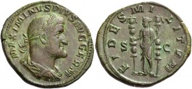 Maximinus I, 235 – 238. Sestertius 236, Æ 18.74 g. MAXIMINVS PIVS AVG GERM Laureate, draped and cuirassed bust r. Rev. FIDES MI – LITVM S – C Fides st...