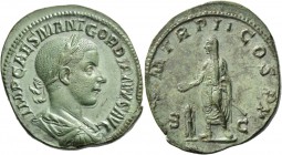 Gordian III augustus, 238 – 244. Sestertius 240, Æ 20.17 g. IMP CAES M ANT GORDIANVS AVG Laureate, draped and cuirassed bust r. Rev. P M TR P II COS I...