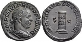 Philip I, 244 – 249. Sestertius 248, Æ 20.81 g. IMP M IVL PHILIPPVS AVG Laureate and cuirassed bust r. Rev. MILIARIVM SAECVLVM S – C Cippus inscribed ...