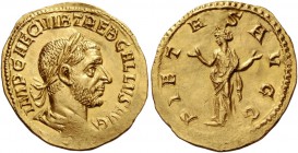 Trebonianus Gallus, 251 – 253. Aureus 251-253, AV 2.74 g. IMP CAES C VIB TREB GALLVS AVG Laureate, draped and cuirassed bust r. Rev. PIETAS AVGGG Piet...