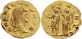 Gallienus, sole reign 260 – 268. Quinarius 265, AV 1.09 g. GALLIENVS AVG Laureate head r. Rev. VICTORIA – AVG Emperor standing l., holding globe and s...