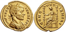 Aurelian, 270-275. Aureus, Siscia 270-275, AV 4.70 g. IMP C AVREL – IANVS AVG Laureate, draped and cuirassed bust r. Rev. CONC – OR – DIA MILI Concord...
