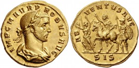 Probus, 276 – 282. Aureus, Siscia 276-282, AV 5.93 g. IMP C M AVR PROBVS AVG Laureate, draped and cuirassed bust r. Rev. AD – VENTVS AVG Emperor, in m...