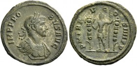 Probus, 276 – 282. Denarius 280, Æ 2.12 g. IMP PRO – BVS AVG Laureate and cuirassed bust r. Rev. P M TR P – V C – O – S IIII P P Emperor, in military ...