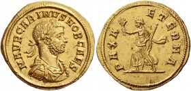 Carinus caesar, 282 – 283. Aureus 282, AV 4.86 g. M AVR CARINVS NOB CAES Laureate, draped and cuirassed bust r. Rev. PAX A – ETERNA Pax walking l., ho...