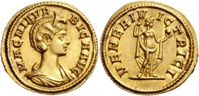 Magnia Urbica, wife of Carinus. Aureus 283, AV 4.91 g. MAGNIA VR – BICA AVG Diademed and draped bust r. Rev. VENERI VICTRICI Venus standing r., holdin...