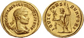 Diocletian, 284 – 305. Aureus, Cyzicus 286, AV 4.50 g. IMP C C VAL DIOCLETIANVS P F AVG Laureate, draped and cuirassed bust r. Rev. IOVI CO – NSER – V...