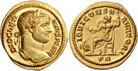 Diocletian, 284 – 305. Aureus 289-290, AV 5.41 g. DIOCLETI – ANVS P F AVG Laureate head r. Rev. IOVI CONSE – RVATORI Jupiter seated l. on throne, hold...