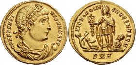 Constantine I, 307 – 337. Solidus, Heraclea 326-330, AV 4.62 g. CONSTANTI – NVS MAX AVG Rosette-diademed, draped and cuirassed bust r. Rev. VICTOR OMN...